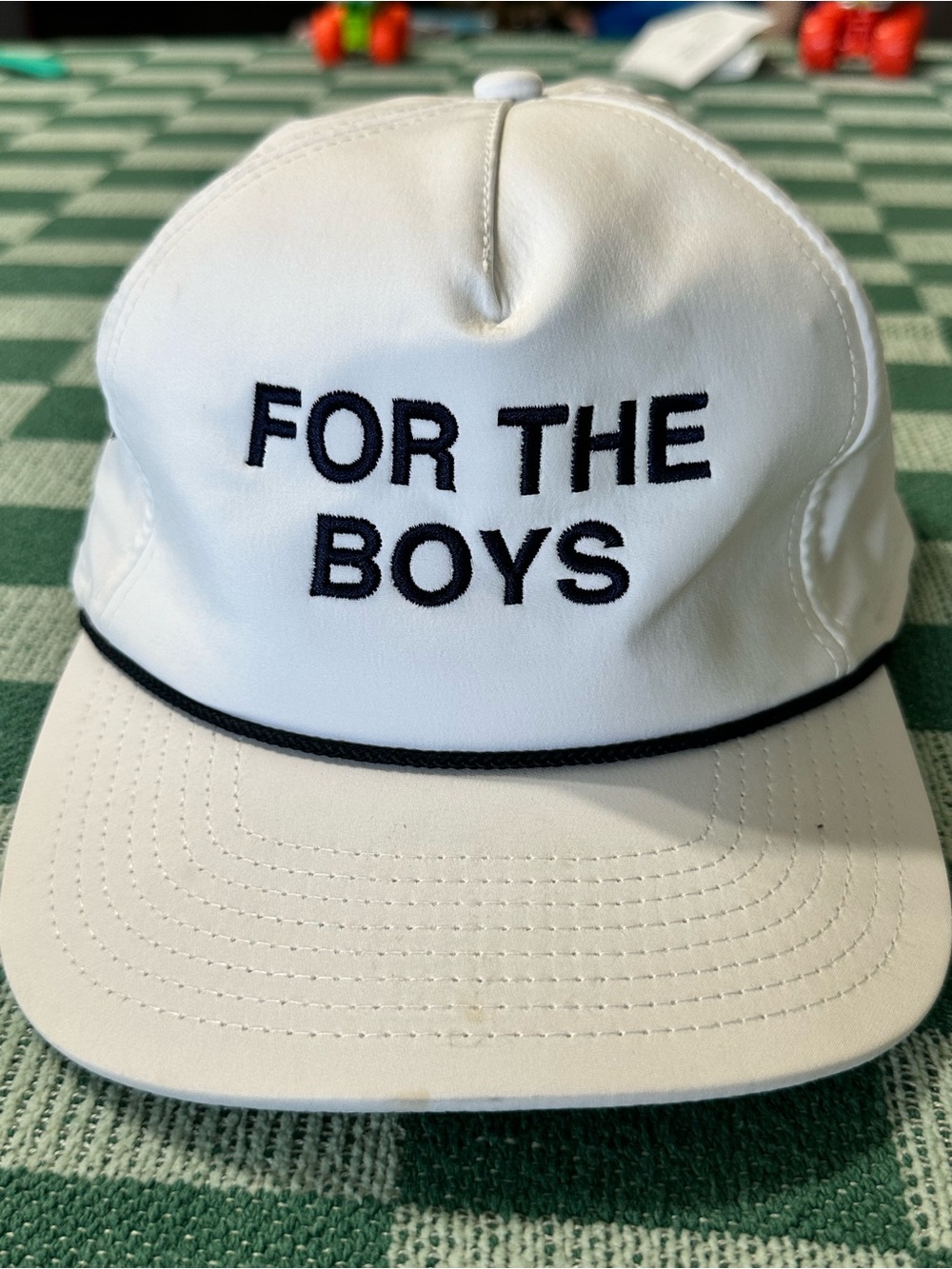 White Baseball Cap. Printed front “For The Boys